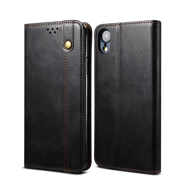 For iPhone XR Simple Wax Crazy Horse Texture Horizontal Flip Leather Case with Card Slots & Wallet(Black) by bashfashion