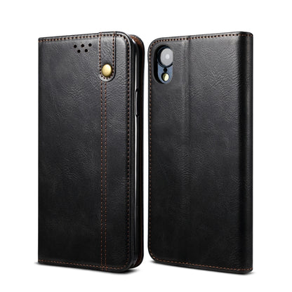 For iPhone XR Simple Wax Crazy Horse Texture Horizontal Flip Leather Case with Card Slots & Wallet(Black) by bashfashion