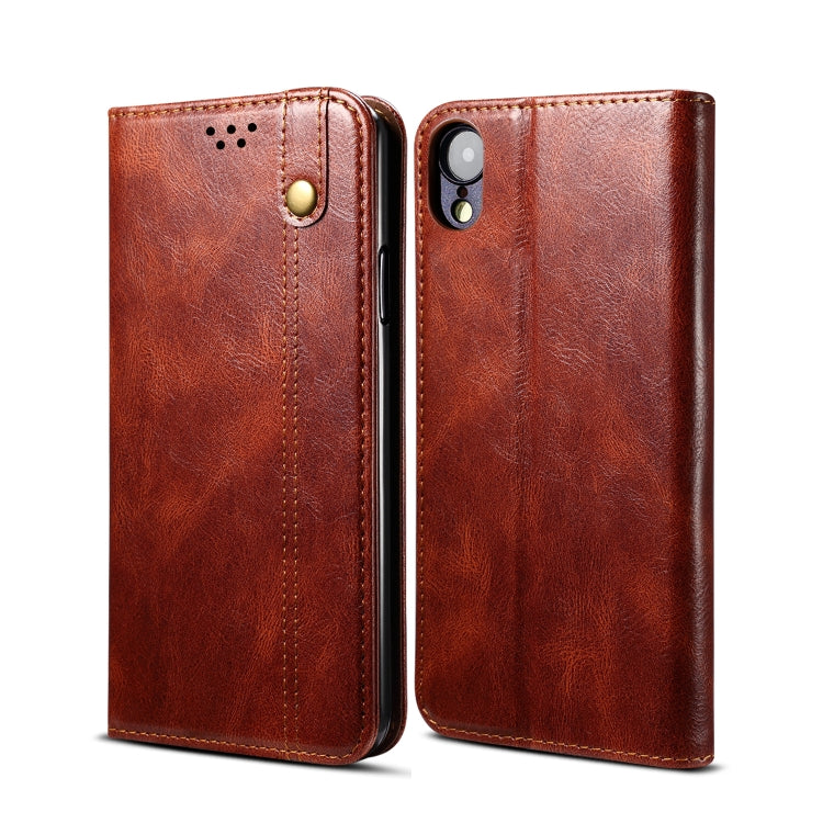 For iPhone XR Simple Wax Crazy Horse Texture Horizontal Flip Leather Case with Card Slots & Wallet(Brown) by bashfashion
