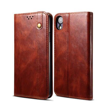 For iPhone XR Simple Wax Crazy Horse Texture Horizontal Flip Leather Case with Card Slots & Wallet(Brown) by bashfashion