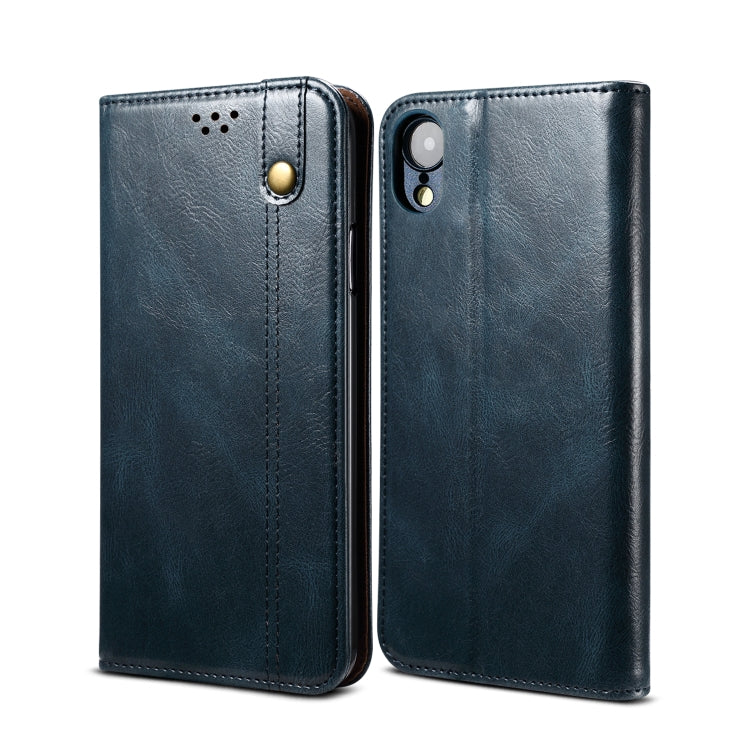 For iPhone XR Simple Wax Crazy Horse Texture Horizontal Flip Leather Case with Card Slots & Wallet(Navy Blue) by bashfashion