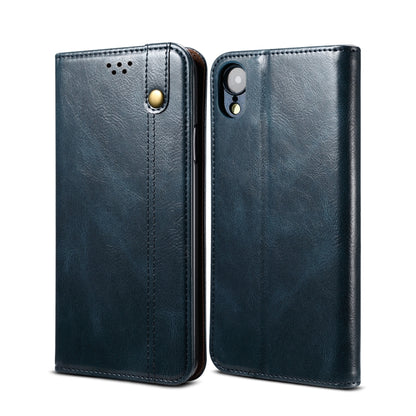 For iPhone XR Simple Wax Crazy Horse Texture Horizontal Flip Leather Case with Card Slots & Wallet(Navy Blue) by bashfashion