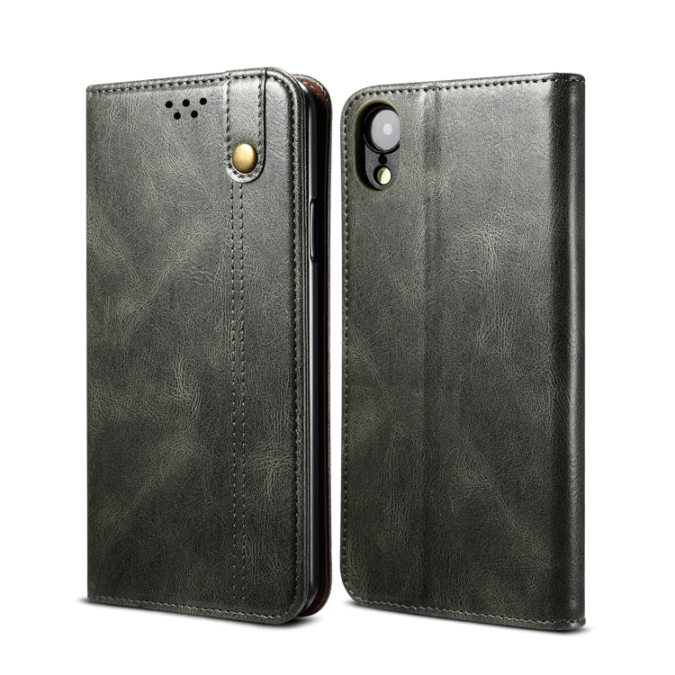 For iPhone XR Simple Wax Crazy Horse Texture Horizontal Flip Leather Case with Card Slots & Wallet(Dark Green) by bashfashion