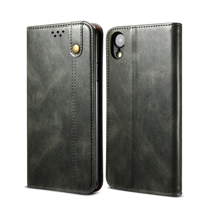 For iPhone XR Simple Wax Crazy Horse Texture Horizontal Flip Leather Case with Card Slots & Wallet(Dark Green) by bashfashion