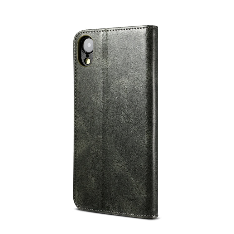 For iPhone XR Simple Wax Crazy Horse Texture Horizontal Flip Leather Case with Card Slots & Wallet(Dark Green) by bashfashion