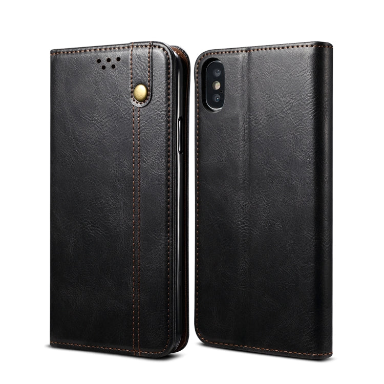 For iPhone X / XS Simple Wax Crazy Horse Texture Horizontal Flip Leather Case with Card Slots & Wallet(Black) by bashfashion