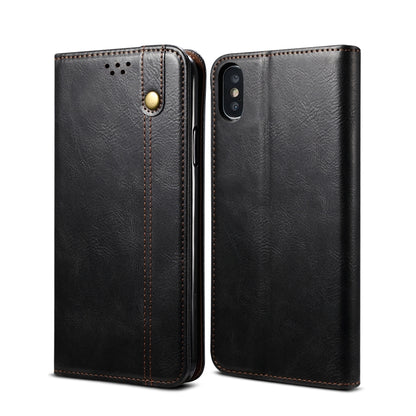 For iPhone X / XS Simple Wax Crazy Horse Texture Horizontal Flip Leather Case with Card Slots & Wallet(Black) by bashfashion