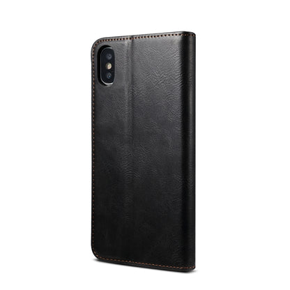 For iPhone X / XS Simple Wax Crazy Horse Texture Horizontal Flip Leather Case with Card Slots & Wallet(Black) by bashfashion