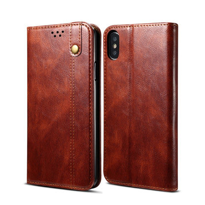 For iPhone X / XS Simple Wax Crazy Horse Texture Horizontal Flip Leather Case with Card Slots & Wallet(Brown) by bashfashion