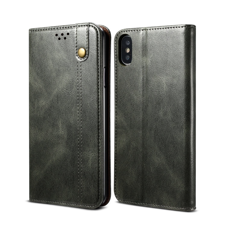 For iPhone X / XS Simple Wax Crazy Horse Texture Horizontal Flip Leather Case with Card Slots & Wallet(Dark Green) by bashfashion