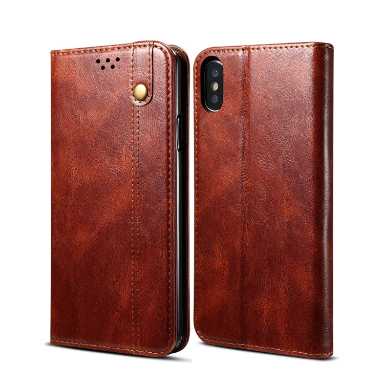 For iPhone XS Max Simple Wax Crazy Horse Texture Horizontal Flip Leather Case with Card Slots & Wallet(Brown) by bashfashion