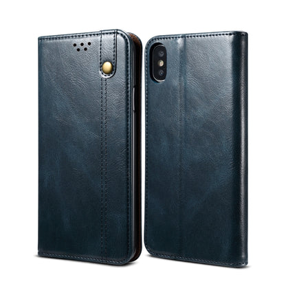 For iPhone XS Max Simple Wax Crazy Horse Texture Horizontal Flip Leather Case with Card Slots & Wallet(Navy Blue) by bashfashion