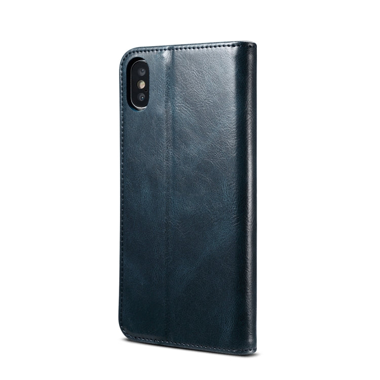 For iPhone XS Max Simple Wax Crazy Horse Texture Horizontal Flip Leather Case with Card Slots & Wallet(Navy Blue) by bashfashion