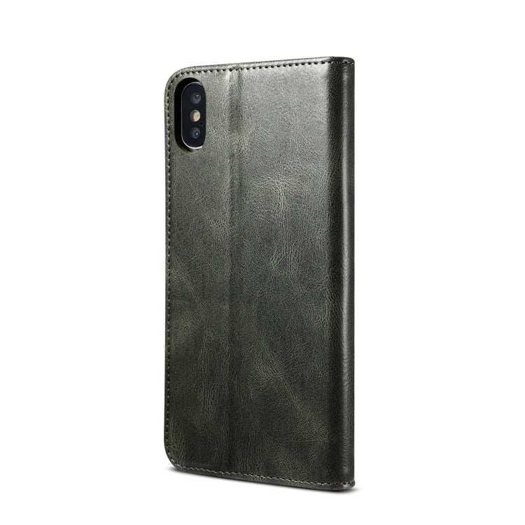 For iPhone XS Max Simple Wax Crazy Horse Texture Horizontal Flip Leather Case with Card Slots & Wallet(Dark Green) by bashfashion