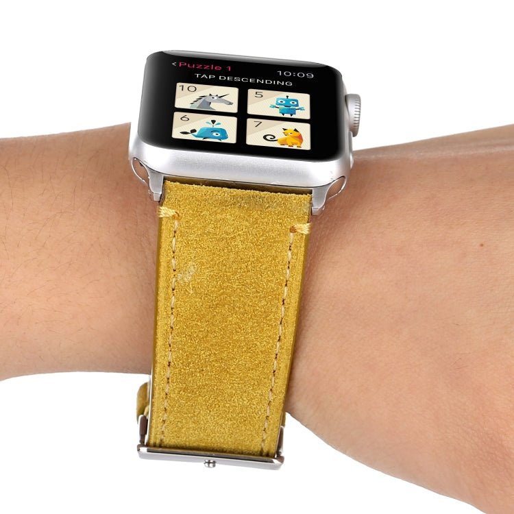 Frosted Genuine Leather Watch Band For Apple Watch Series 7 41mm / 6 & SE & 5 & 4 40mm / 3 & 2 & 1 38mm(Yellow) by bashfashion
