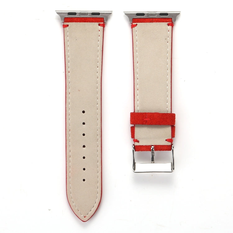 Frosted Genuine Leather Watch Band For Apple Watch Series 7 41mm / 6 & SE & 5 & 4 40mm / 3 & 2 & 1 38mm(Red) by bashfashion
