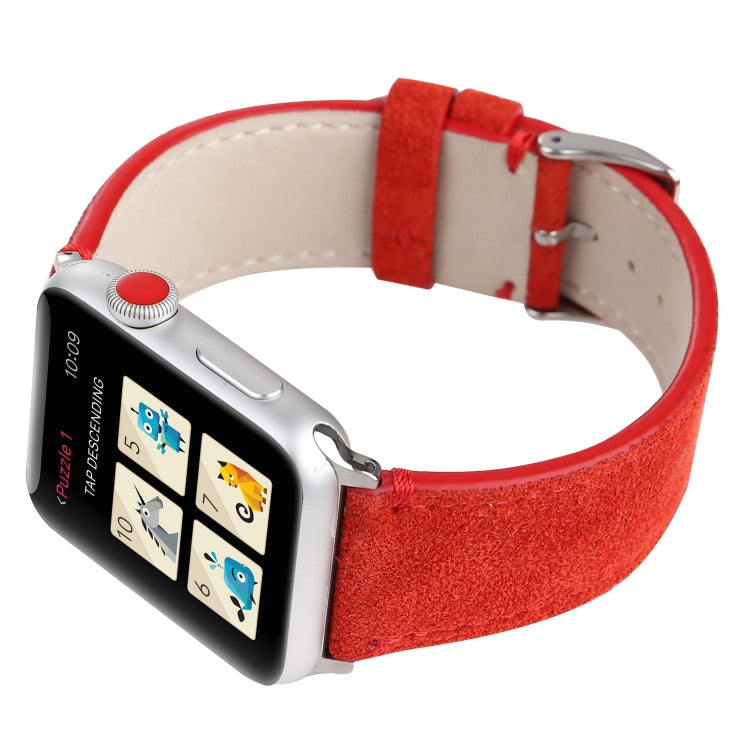 Frosted Genuine Leather Watch Band For Apple Watch Series 7 41mm / 6 & SE & 5 & 4 40mm / 3 & 2 & 1 38mm(Red) by bashfashion