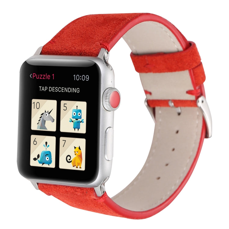 Frosted Genuine Leather Watch Band For Apple Watch Series 7 41mm / 6 & SE & 5 & 4 40mm / 3 & 2 & 1 38mm(Red) by bashfashion