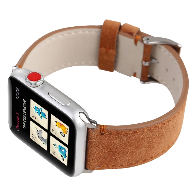 Frosted Genuine Leather Watch Band For Apple Watch Series 7 41mm / 6 & SE & 5 & 4 40mm / 3 & 2 & 1 38mm(Brown) by bashfashion