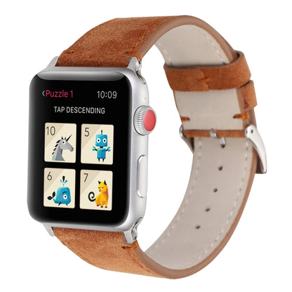 Frosted Genuine Leather Watch Band For Apple Watch Series 7 41mm / 6 & SE & 5 & 4 40mm / 3 & 2 & 1 38mm(Brown) by bashfashion