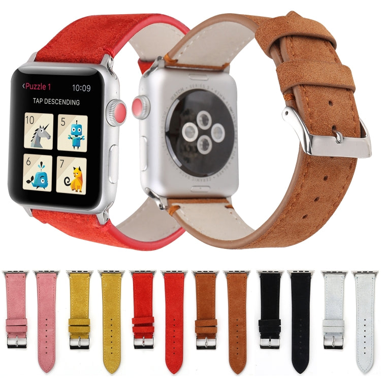 Frosted Genuine Leather Watch Band For Apple Watch Series 7 41mm / 6 & SE & 5 & 4 40mm / 3 & 2 & 1 38mm(Pink) by bashfashion