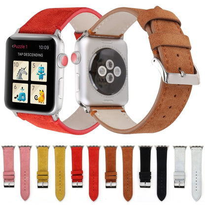 Frosted Genuine Leather Watch Band For Apple Watch Series 7 41mm / 6 & SE & 5 & 4 40mm / 3 & 2 & 1 38mm(Pink) by bashfashion