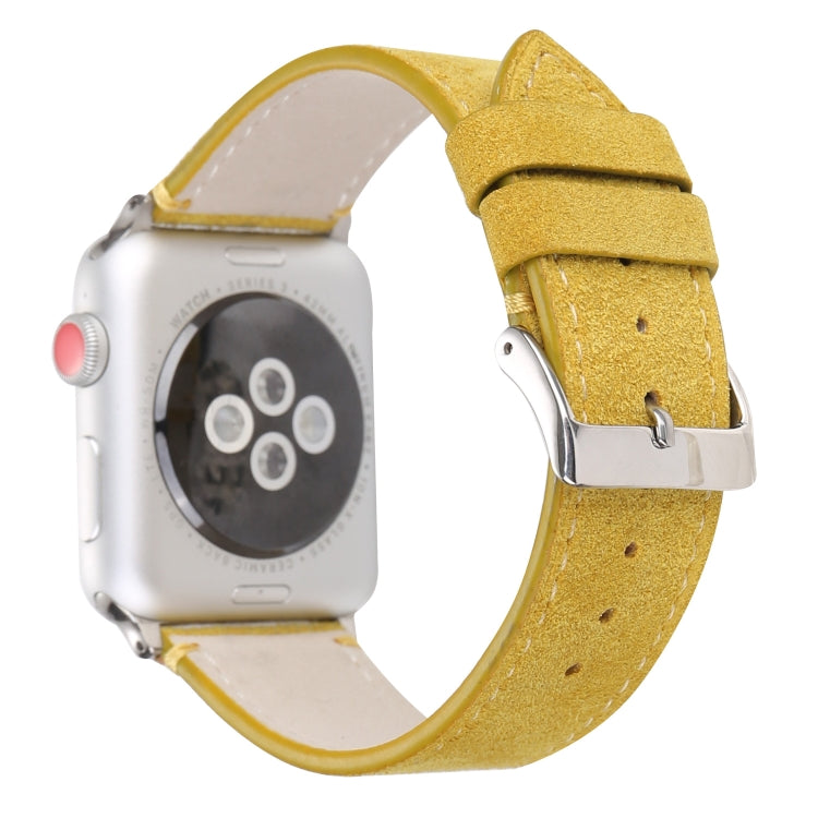 Frosted Genuine Leather Watch Band For Apple Watch Series 7 45mm / 6 & SE & 5 & 4 44mm / 3 & 2 & 1 42mm(Yellow) by bashfashion