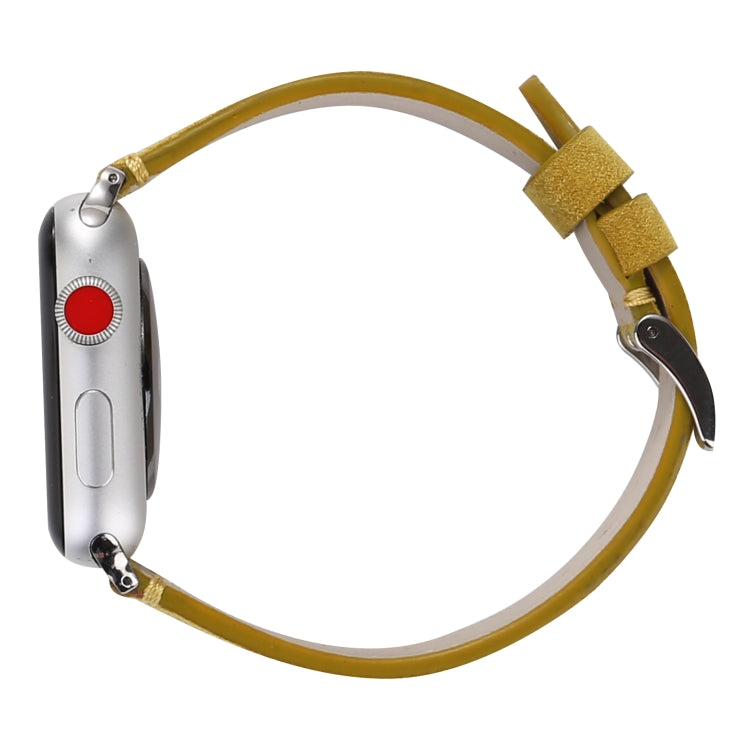 Frosted Genuine Leather Watch Band For Apple Watch Series 7 45mm / 6 & SE & 5 & 4 44mm / 3 & 2 & 1 42mm(Yellow) by bashfashion