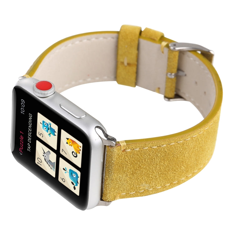 Frosted Genuine Leather Watch Band For Apple Watch Series 7 45mm / 6 & SE & 5 & 4 44mm / 3 & 2 & 1 42mm(Yellow) by bashfashion
