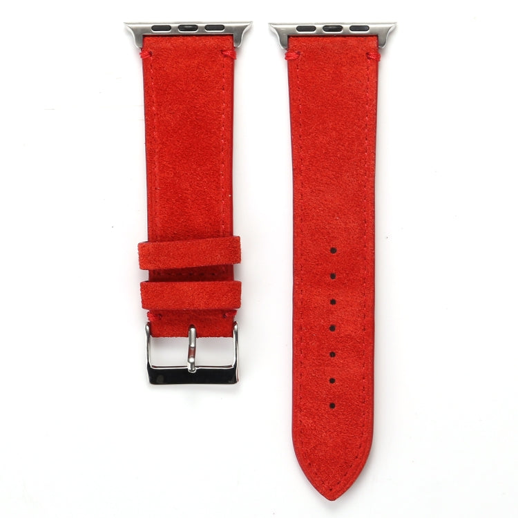 Frosted Genuine Leather Watch Band For Apple Watch Series 7 45mm / 6 & SE & 5 & 4 44mm / 3 & 2 & 1 42mm(Red) by bashfashion