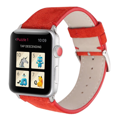 Frosted Genuine Leather Watch Band For Apple Watch Series 7 45mm / 6 & SE & 5 & 4 44mm / 3 & 2 & 1 42mm(Red) by bashfashion