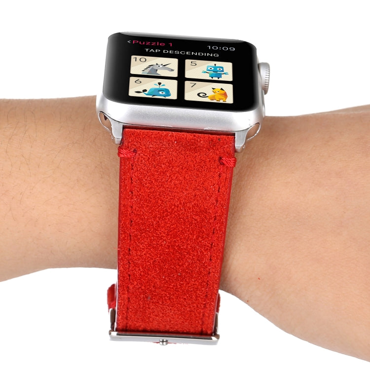 Frosted Genuine Leather Watch Band For Apple Watch Series 7 45mm / 6 & SE & 5 & 4 44mm / 3 & 2 & 1 42mm(Red) by bashfashion