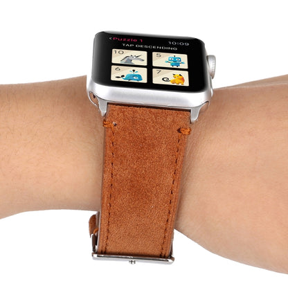 Frosted Genuine Leather Watch Band For Apple Watch Series 7 45mm / 6 & SE & 5 & 4 44mm / 3 & 2 & 1 42mm(Brown) by bashfashion
