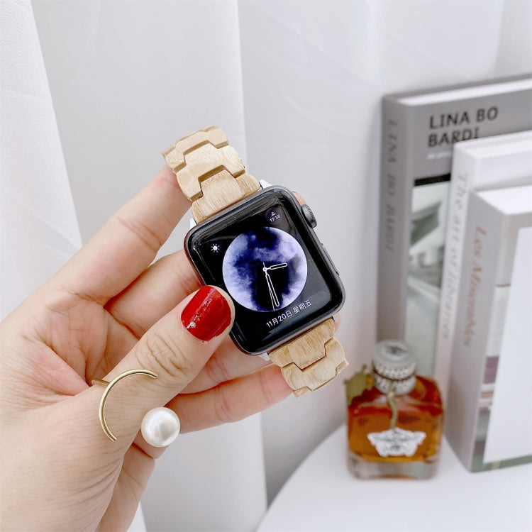 Wooden Bead Woven Watch Band For Apple Watch Series 9&8&7 41mm / SE 3&SE 2&6&SE&5&4 40mm / 3&2&1 38mm(Beige) by bashfashion