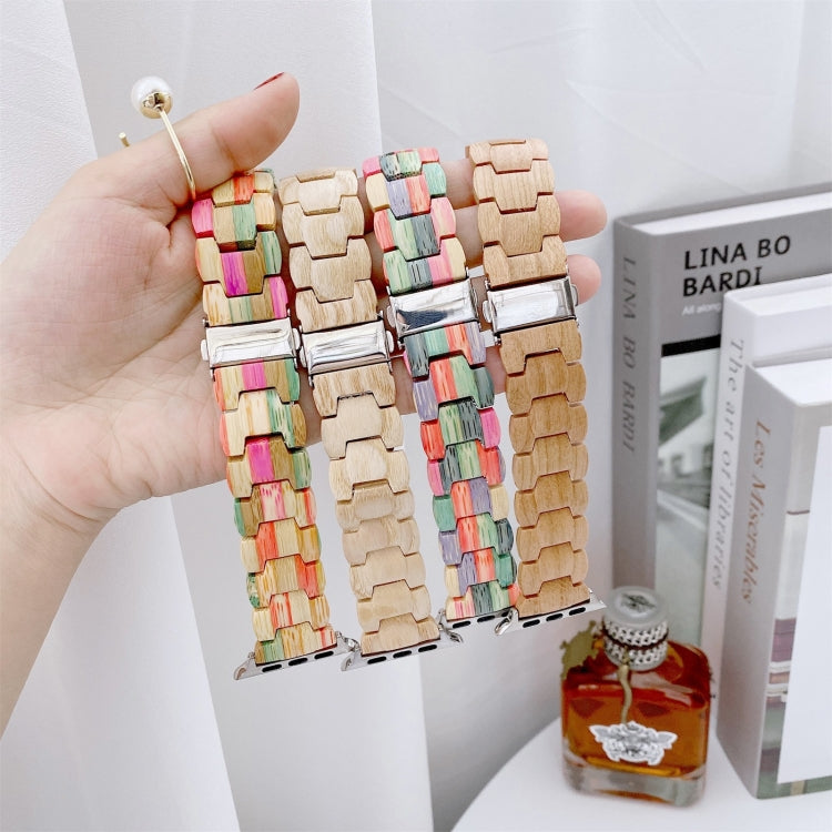 Wooden Bead Woven Watch Band For Apple Watch Series 9&8&7 41mm / SE 3&SE 2&6&SE&5&4 40mm / 3&2&1 38mm(Beige) by bashfashion