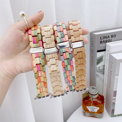 Wooden Bead Woven Watch Band For Apple Watch Series 9&8&7 41mm / SE 3&SE 2&6&SE&5&4 40mm / 3&2&1 38mm(Beige) by bashfashion