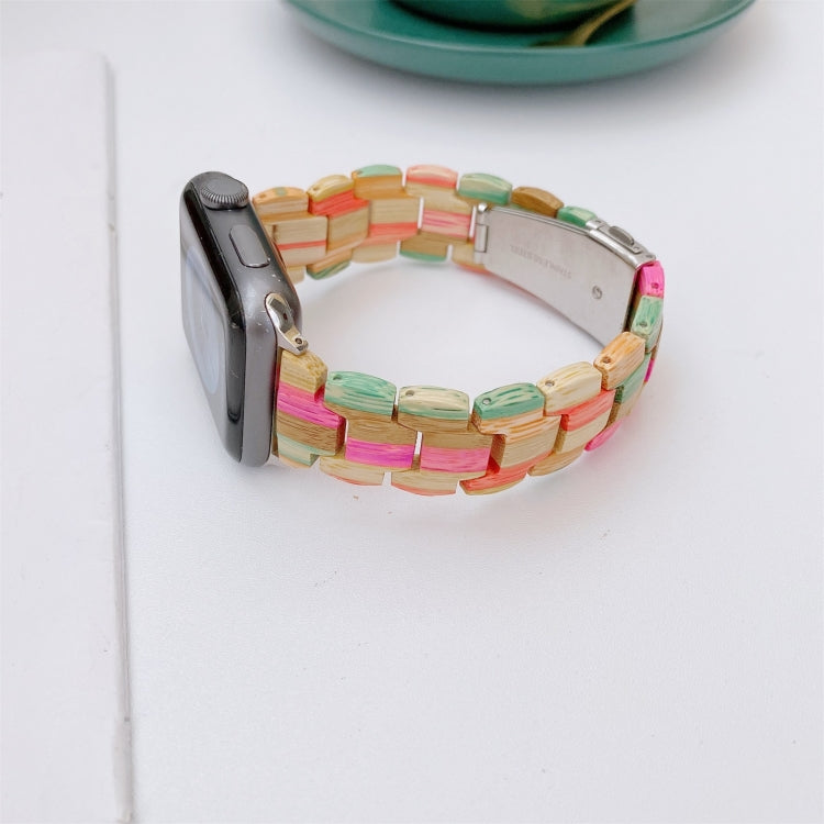 Wooden Bead Woven Watch Band For Apple Watch Series 9&8&7 41mm / SE 3&SE 2&6&SE&5&4 40mm / 3&2&1 38mm(Rainbow B) by bashfashion