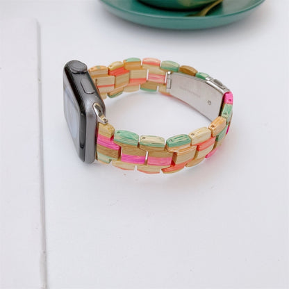 Wooden Bead Woven Watch Band For Apple Watch Series 9&8&7 41mm / SE 3&SE 2&6&SE&5&4 40mm / 3&2&1 38mm(Rainbow B) by bashfashion