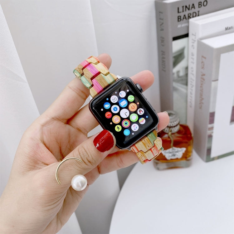Wooden Bead Woven Watch Band For Apple Watch Series 9&8&7 41mm / SE 3&SE 2&6&SE&5&4 40mm / 3&2&1 38mm(Rainbow B) by bashfashion