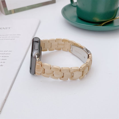 Wooden Bead Woven Watch Band For Apple Watch Ultra 49mm&Watch Ultra 2 49mm / Series 9&8&7 45mm / SE 3&SE 2&6&SE&5&4 44mm / 3&2&1 42mm(Beige) by bashfashion