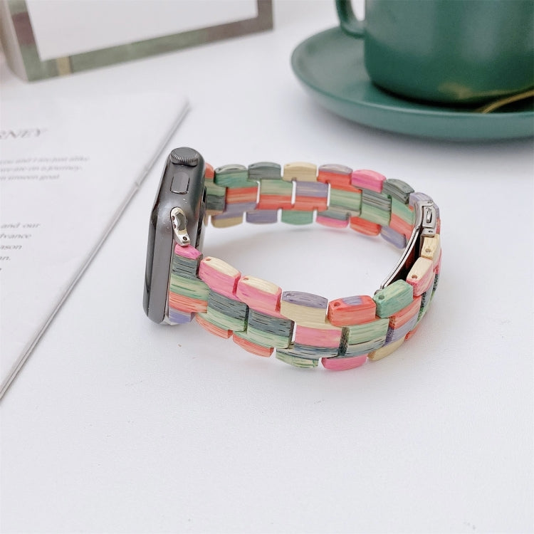 Wooden Bead Woven Watch Band For Apple Watch Ultra 49mm&Watch Ultra 2 49mm / Series 9&8&7 45mm / SE 3&SE 2&6&SE&5&4 44mm / 3&2&1 42mm(Rainbow A) by bashfashion