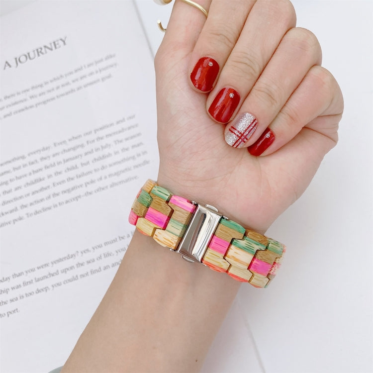 Wooden Bead Woven Watch Band For Apple Watch Ultra 49mm&Watch Ultra 2 49mm / Series 9&8&7 45mm / SE 3&SE 2&6&SE&5&4 44mm / 3&2&1 42mm(Rainbow A) by bashfashion