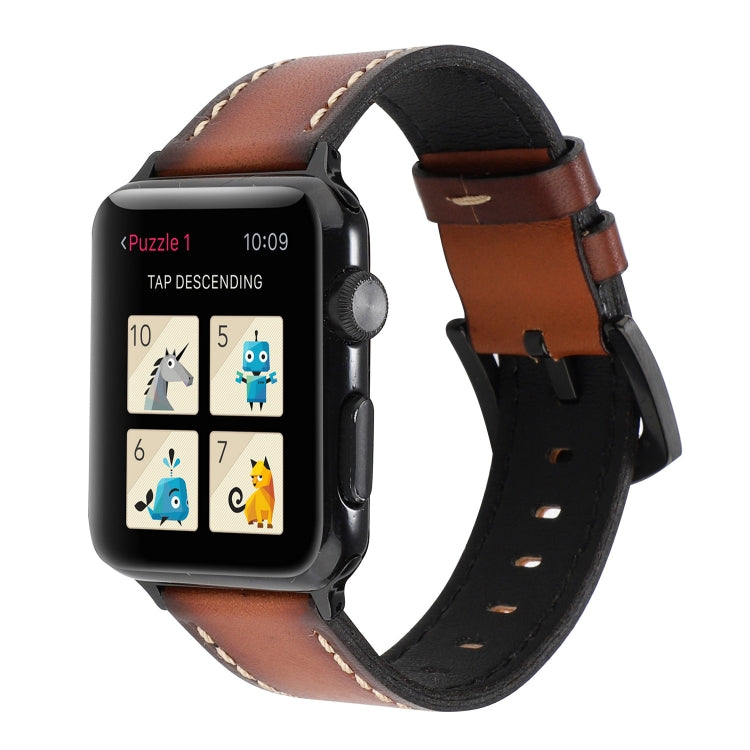 Retro Head-layer Cowhide Genuine Leather Watch Band For Apple Watch Ultra 49mm&Watch Ultra 2 49mm / Series 9&8&7 45mm / SE 3&SE 2&6&SE&5&4 44mm / 3&2&1 42mm(Dark Brown) by bashfashion