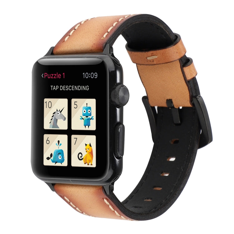 Retro Head-layer Cowhide Genuine Leather Watch Band For Apple Watch Ultra 49mm&Watch Ultra 2 49mm / Series 9&8&7 45mm / SE 3&SE 2&6&SE&5&4 44mm / 3&2&1 42mm(Light Brown) by bashfashion