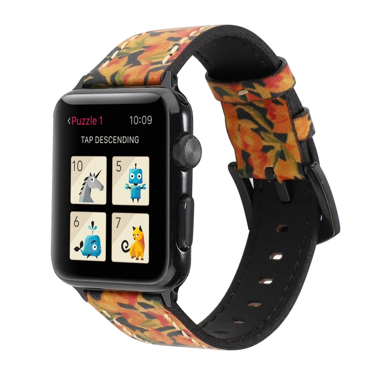 Retro Head-layer Cowhide Genuine Leather Watch Band For Apple Watch Series 9&8&7 41mm / SE 3&SE 2&6&SE&5&4 40mm / 3&2&1 38mm(Orange) by bashfashion
