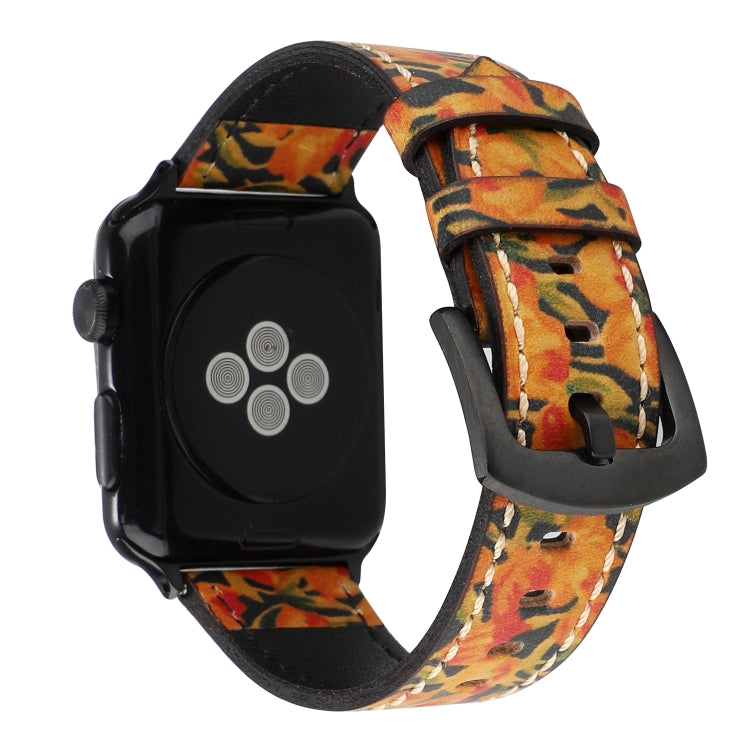 Retro Head-layer Cowhide Genuine Leather Watch Band For Apple Watch Series 9&8&7 41mm / SE 3&SE 2&6&SE&5&4 40mm / 3&2&1 38mm(Orange) by bashfashion