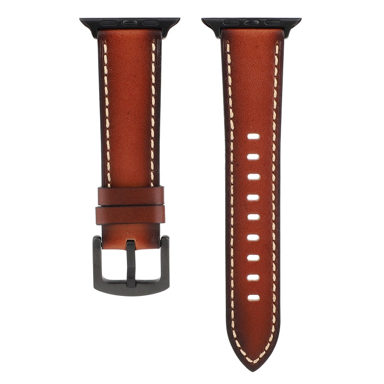 Retro Head-layer Cowhide Genuine Leather Watch Band For Apple Watch Series 7 41mm / 6 & SE & 5 & 4 40mm / 3 & 2 & 1 38mm(Dark Brown) by bashfashion
