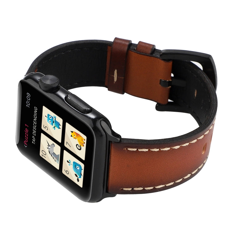Retro Head-layer Cowhide Genuine Leather Watch Band For Apple Watch Series 7 41mm / 6 & SE & 5 & 4 40mm / 3 & 2 & 1 38mm(Dark Brown) by bashfashion