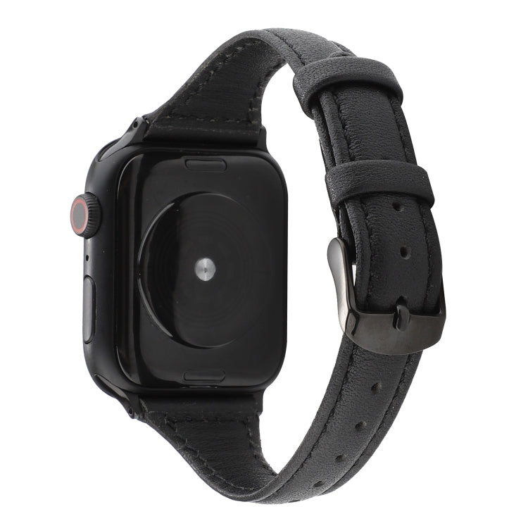 For Apple Watch Series 7 41mm / 6 & SE & 5 & 4 40mm / 3 & 2 & 1 38mm Crazy Horse Texture Genuine Leather Strap(Black) by bashfashion