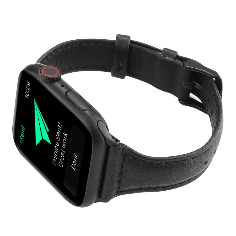 For Apple Watch Series 7 41mm / 6 & SE & 5 & 4 40mm / 3 & 2 & 1 38mm Crazy Horse Texture Genuine Leather Strap(Black) by bashfashion